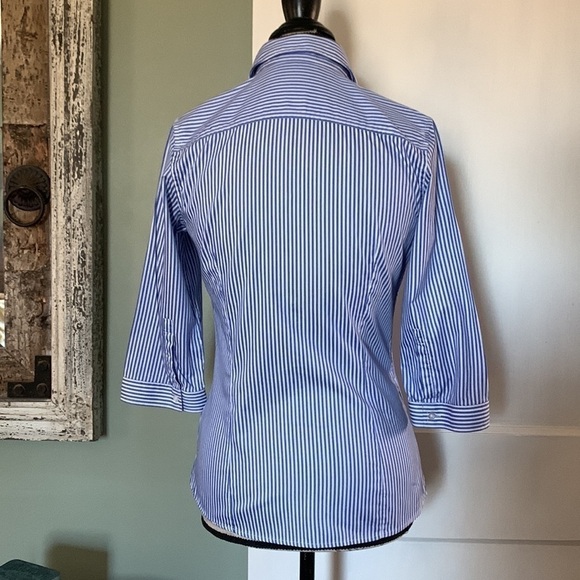 Pink THOMAS PINK JERMYN STREET LONDON 3/4 Sleeve Button Down - Blue/White Stripe - Picture 6 of 15